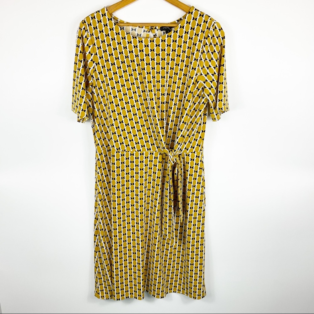 Ann Taylor Patterned Mustard Knot Dress size Medium